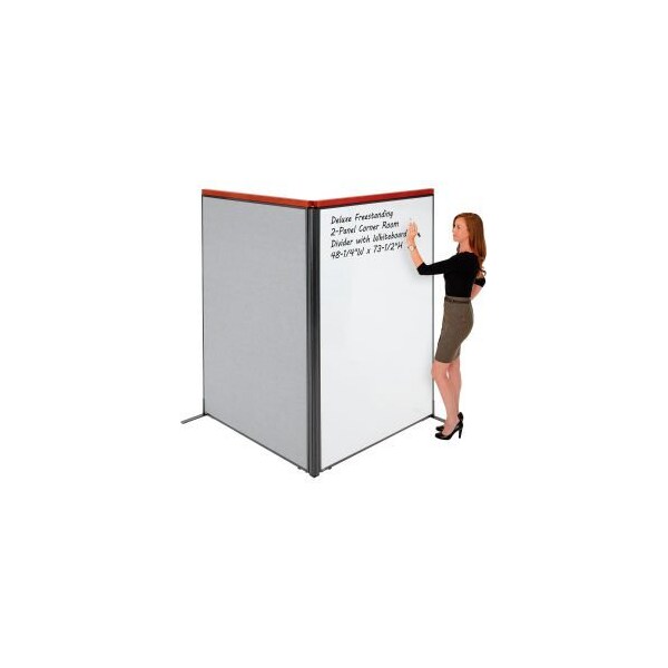 Global Equipment Interion Deluxe Freestanding 2-Panel Corner Room Divider w/Whiteboard 48-1/4"W x 73-1/2"H Gray 695166GY - main
